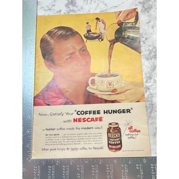 Nestle Nescafe Instant Coffee Vintage Print Ad 1950s BBQ Dreams Mid Century - Picture 2 of 7